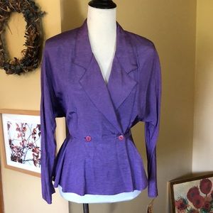 Vintage 90s CHRISTINE DAVID Size 10 Peplum 2-Button Blazer Top Vivid Purple NEW